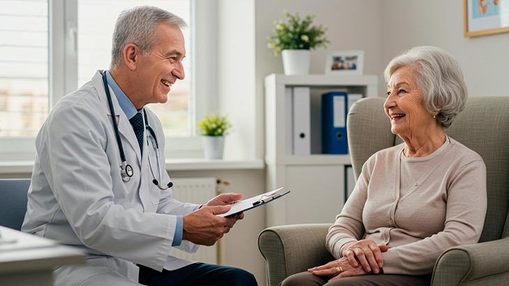Paciente conversando com médico sentados